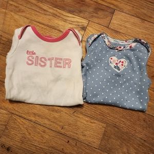 Two long sleeve onesies girls 0 to 3 months